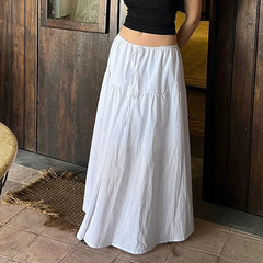 Y2K White Loose A-Line Flowy Maxi Skirt