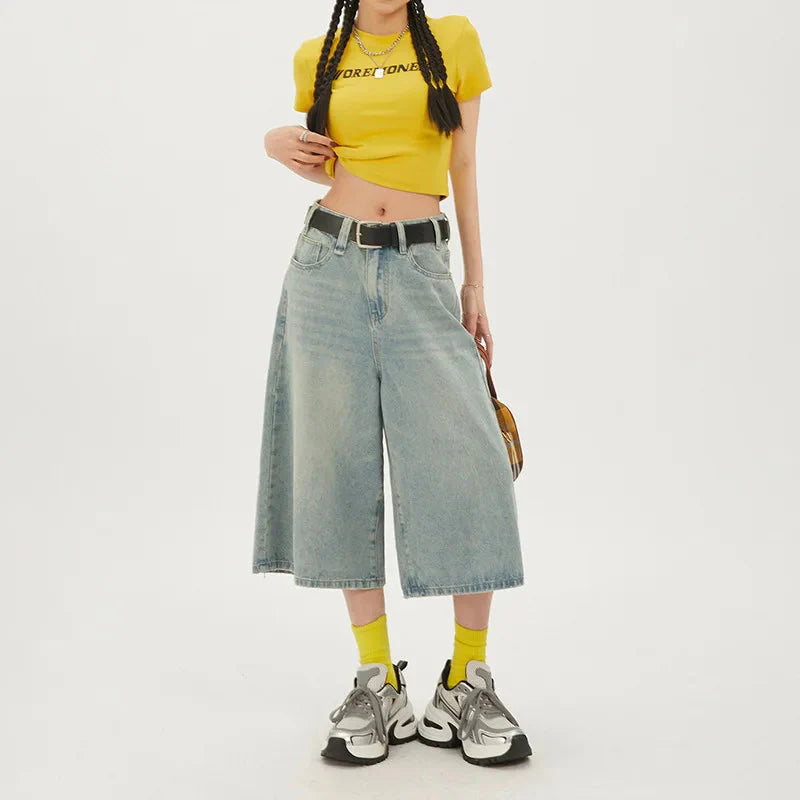 Y2K Wide Leg Denim Shorts Jorts