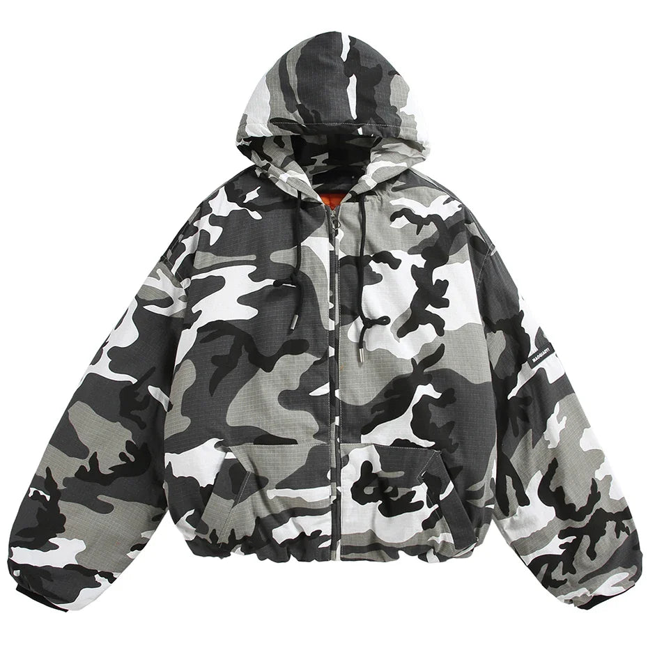 Y2K Winter Camo Hooded Jacket Coat