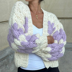 Y2K Womens Striped Lantern Sleeves Cardigan