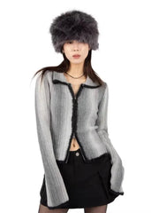 Y2K Zip Up Gradient Cardigan Sweater