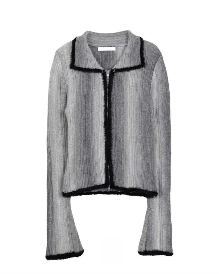 Y2K Zip Up Gradient Cardigan Sweater
