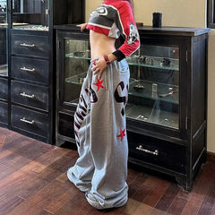 Y2k American Embroidered High Waist Sweatpant Joggers Trousers