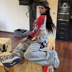 Y2k American Embroidered High Waist Sweatpant Joggers Trousers