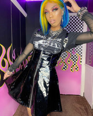 'Club Hopper' Black Alternative Gothic PVC Zipper Skirt