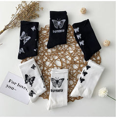 Black & White Butterfly Socks