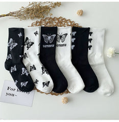 Black & White Butterfly Socks