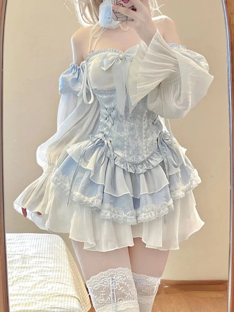 Blue Baby Doll Ruffled Outfit Set