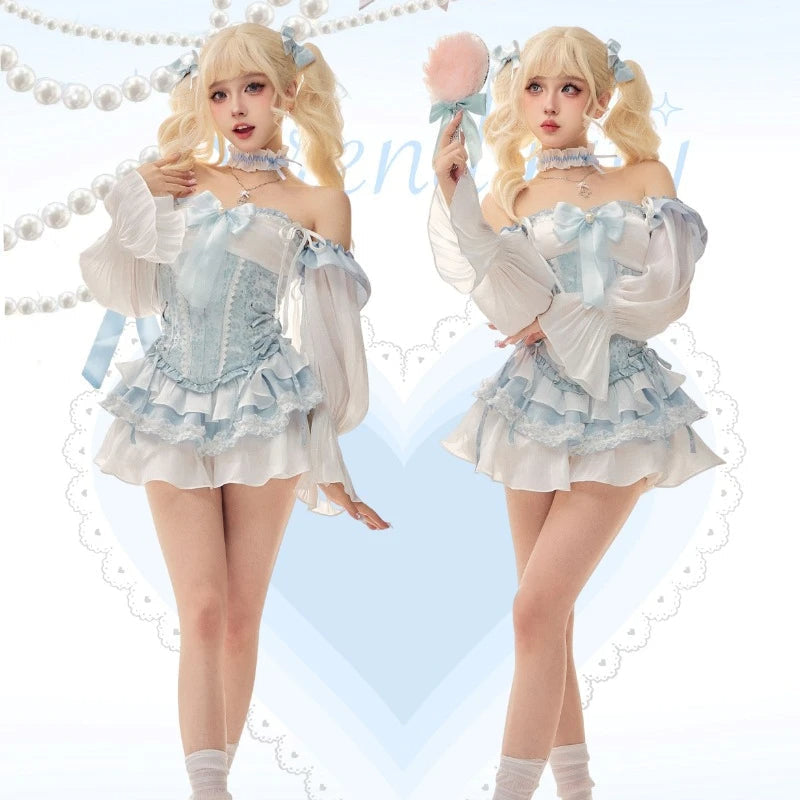 Blue Baby Doll Ruffled Outfit Set
