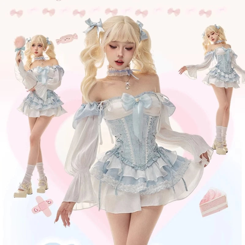 Blue Baby Doll Ruffled Outfit Set