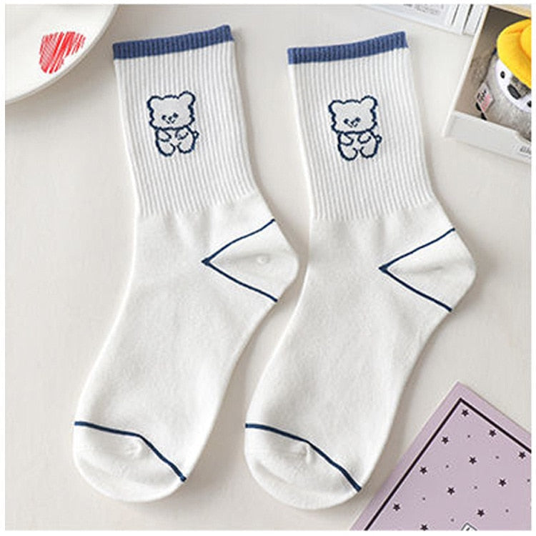 Blue Textured Teddy Bear Socks