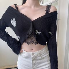 Butterfly Knitted Black Cardigan
