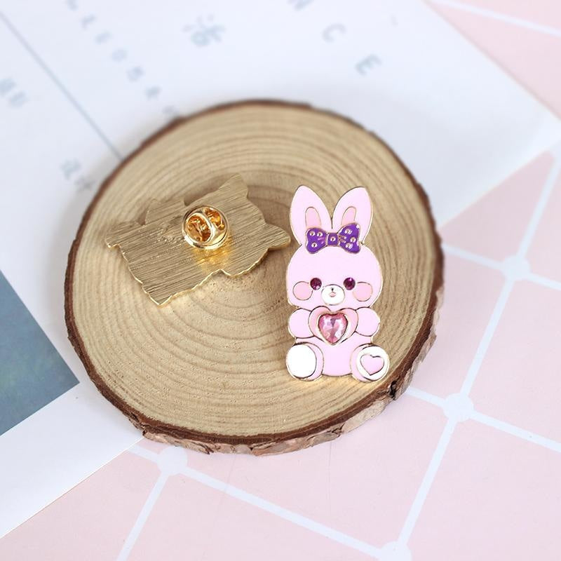 Cat & Bunny Jewelled Pins