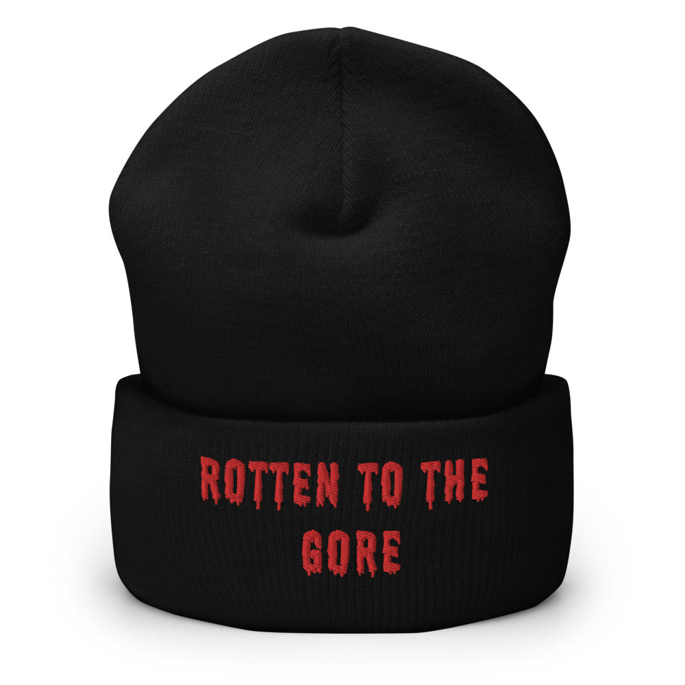 'Rotten to the Gore' Red and Black Cuffed Beanie