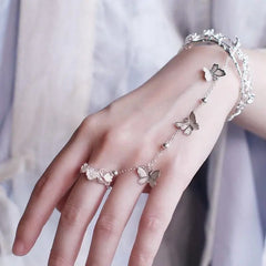 Dangling Butterfly Chain Bracelet and Ring