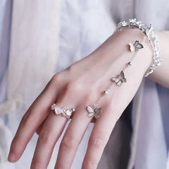 Dangling Butterfly Chain Bracelet and Ring