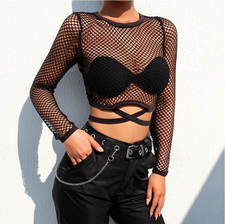 'Freak' Black Fishnet Cross Over Top