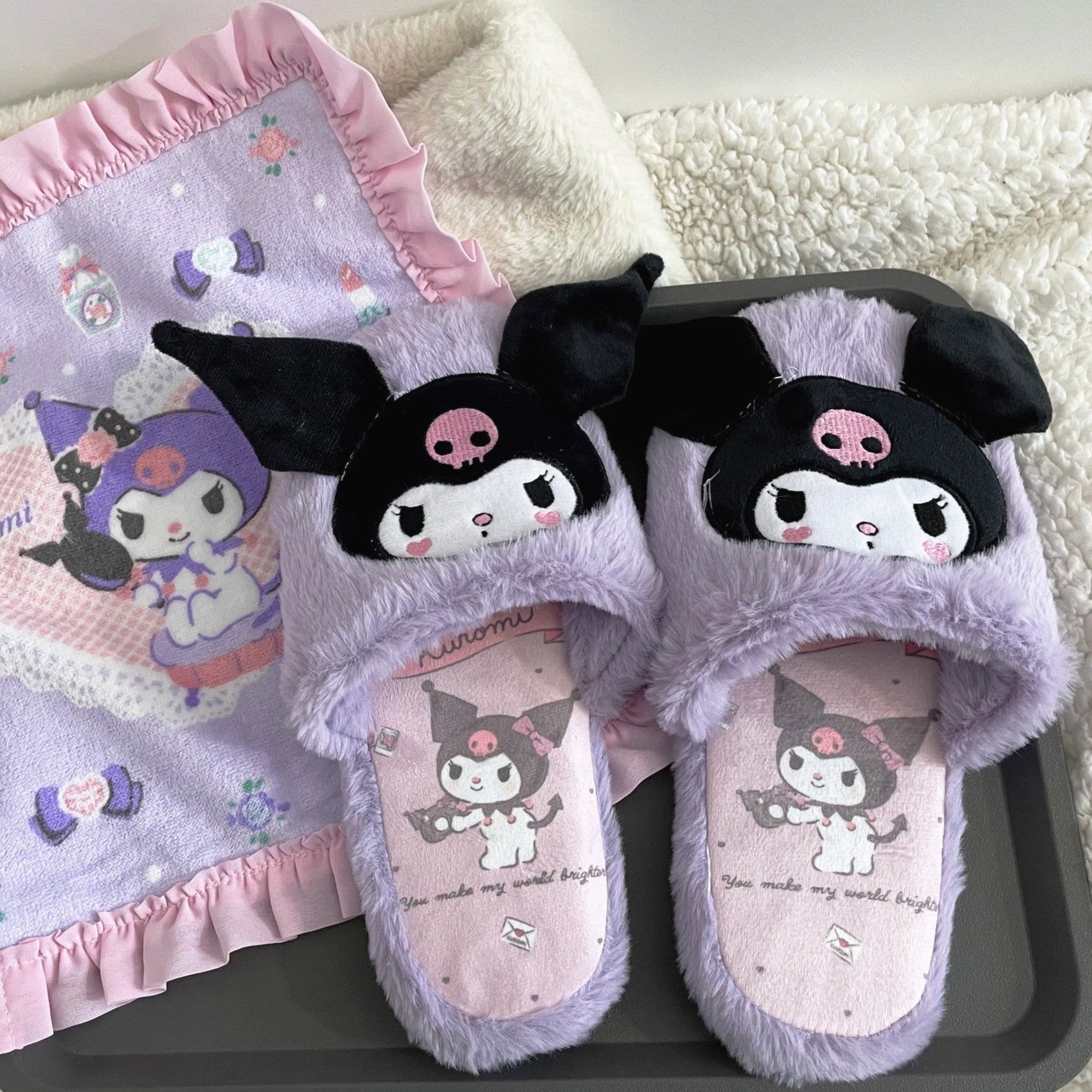 Fuzzy Bunny Embroidered Slippers