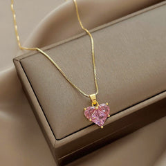 Golden Pink Heart Jewelry Set