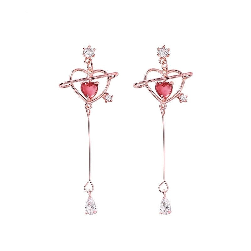 Heart Pendant Drop Earrings