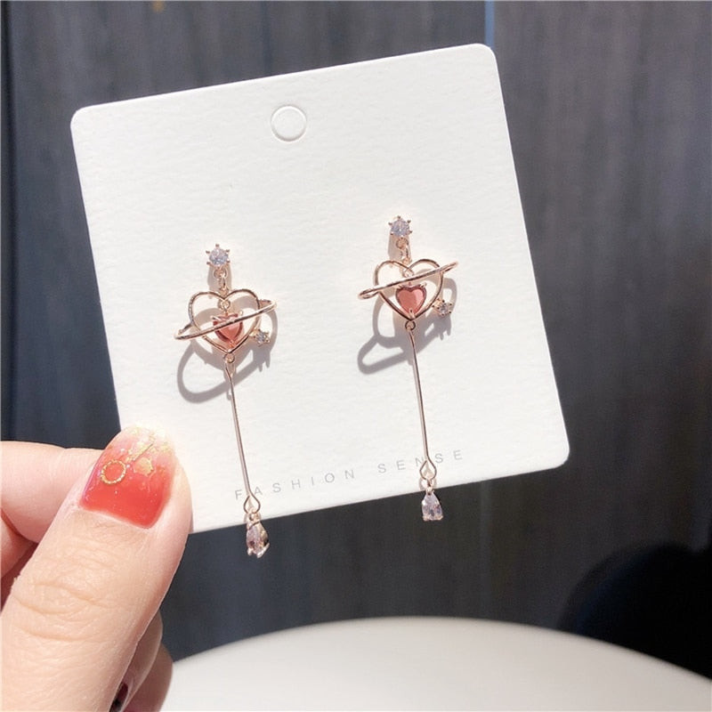 Heart Pendant Drop Earrings