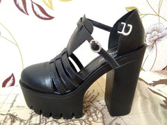 'Kyla' Black Goth 90's Chunky Cut out Platform Boots