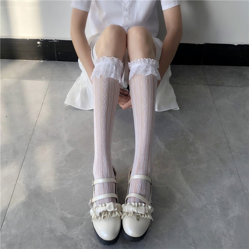 Lace Heart & Ribbon Stockings