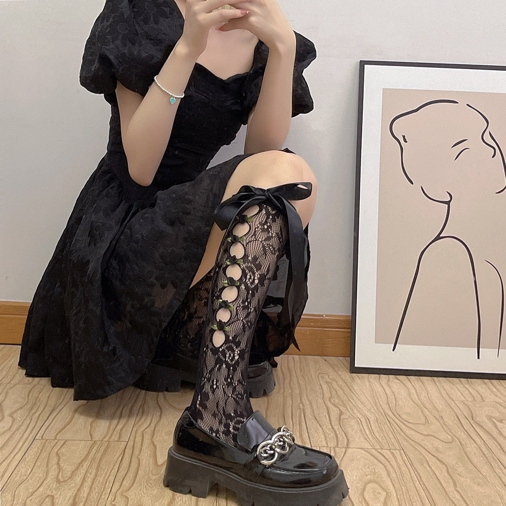 Lace Ribbon & Rosebud Stockings