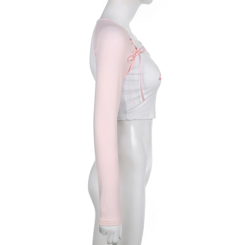 Pink Kitten Long Sleeve Crop Top