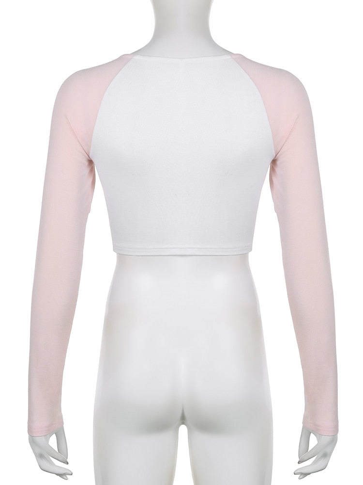 Pink Kitten Long Sleeve Crop Top