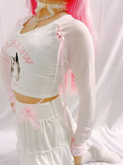 Pink Kitten Long Sleeve Crop Top