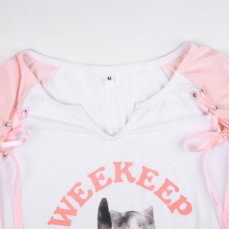 Pink Kitten Long Sleeve Crop Top