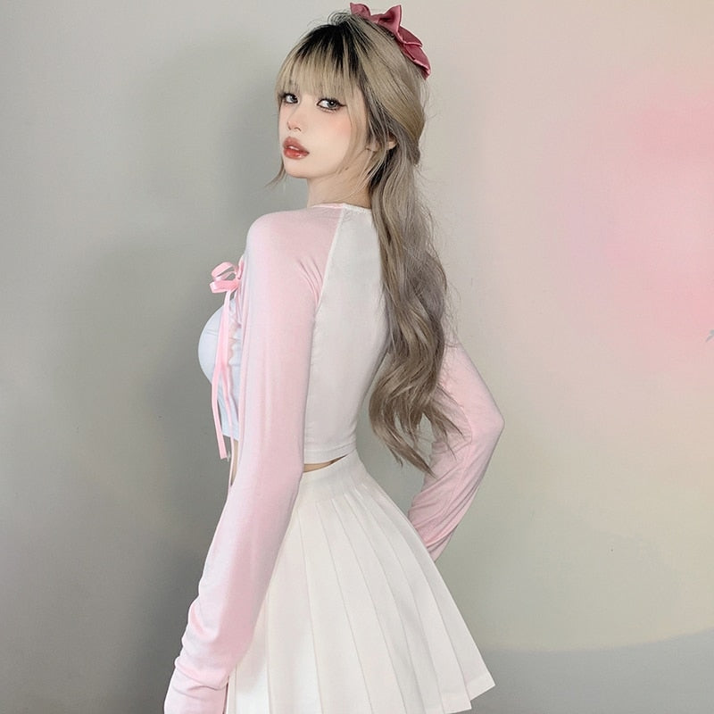 Pink Kitten Long Sleeve Crop Top