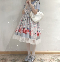 Plaid Strawberry Bunny Princess Dress