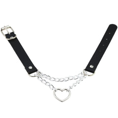 'Danger' Black Goth Heart Chain Faux Leather Choker