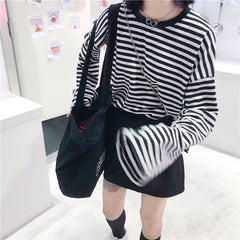 'Defense' Grunge Casual Stripe Top