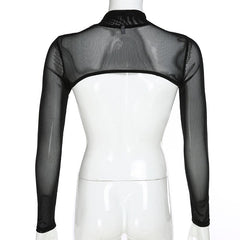 'Spike' Ring Turtleneck Mesh Top
