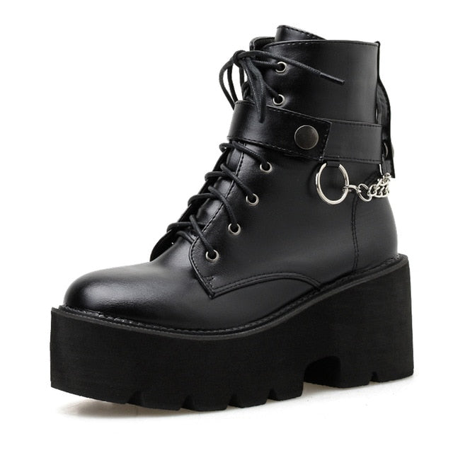 'Myers' Black Goth Chain Block Heel Boots