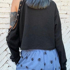 'Deception' Black Grunge Long Sleeve Chain Top