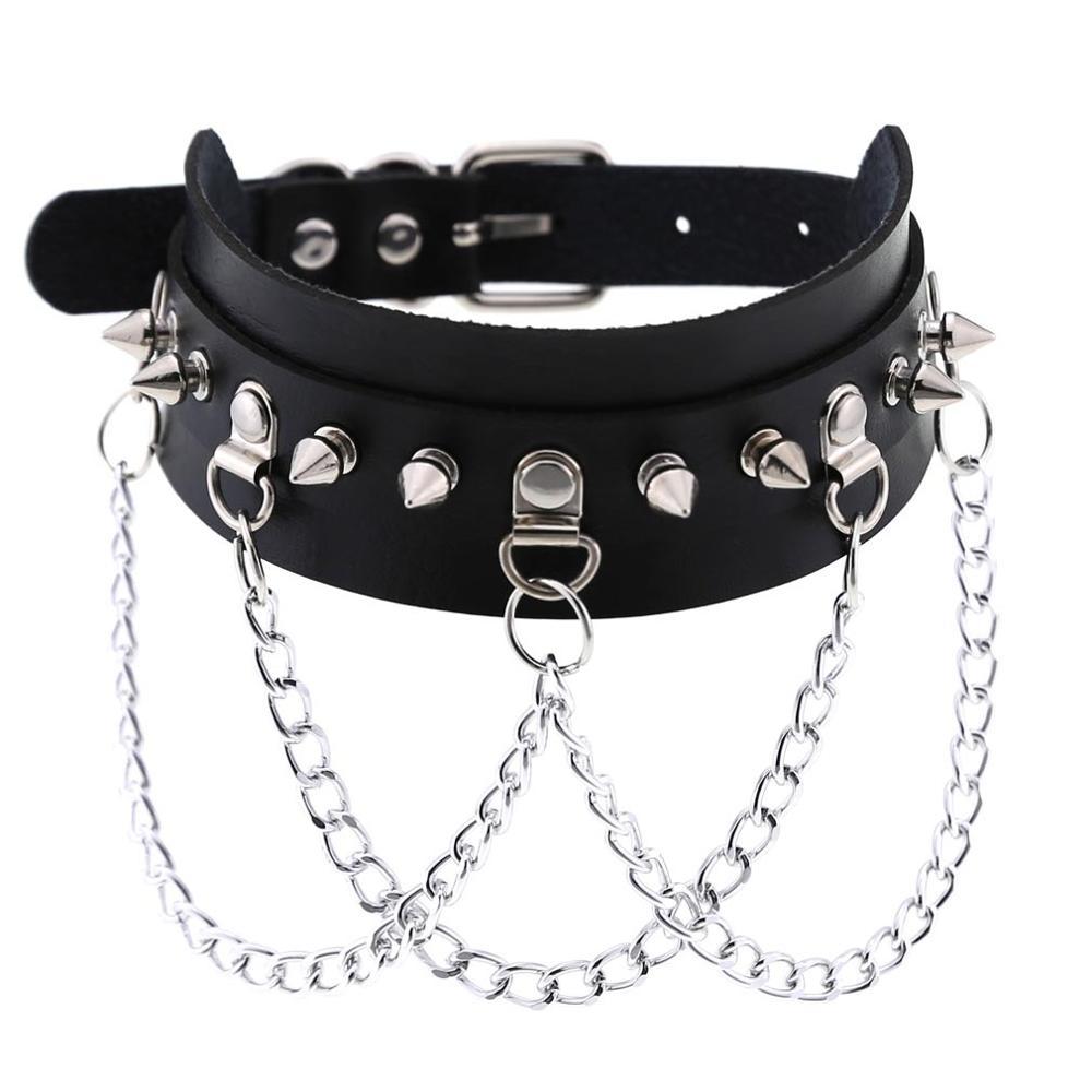 Stud and multi chain faux leather choker