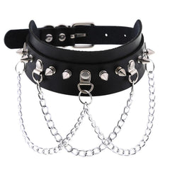 Stud and multi chain faux leather choker
