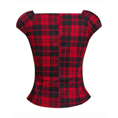 'Carry on' Red Grunge Plaid Top