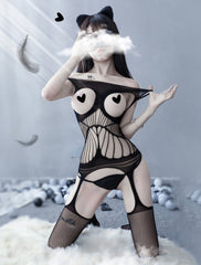 'Into the dark' Black Lolita Alt Cuplesss Bodysuit