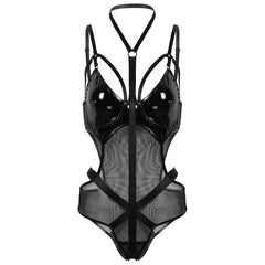 'Meet the Creeper' wet look mesh harness bodysuit