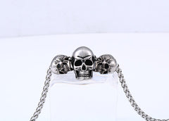 Goth 'Bangin Heads' Stainless Skull Steel Pendant Rope Necklace