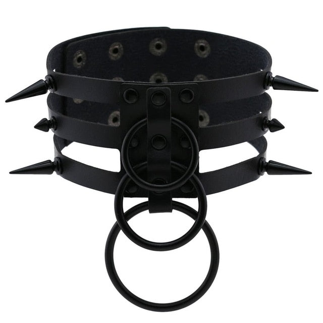 'Tortured' Black Gothic Spike Ring Choker (14 Colours)