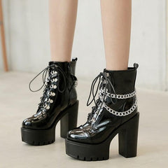 'Crying out Loud' Black Alt Gothic Chain Ankle Boots