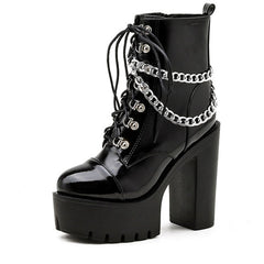 'Crying out Loud' Black Alt Gothic Chain Ankle Boots