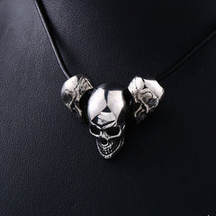 Goth 'Bangin Heads' Stainless Skull Steel Pendant Rope Necklace