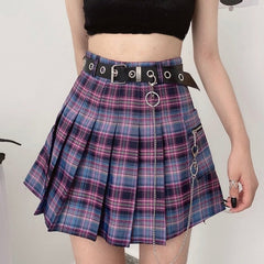 'Enter the Zone' High Waist Purple Grunge Plaid Skirt